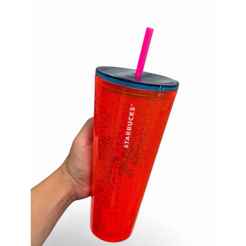 2023 Starbucks Summer Neon Orange Tangerine Bubble seed 24 oz Venti Tumbler Cold